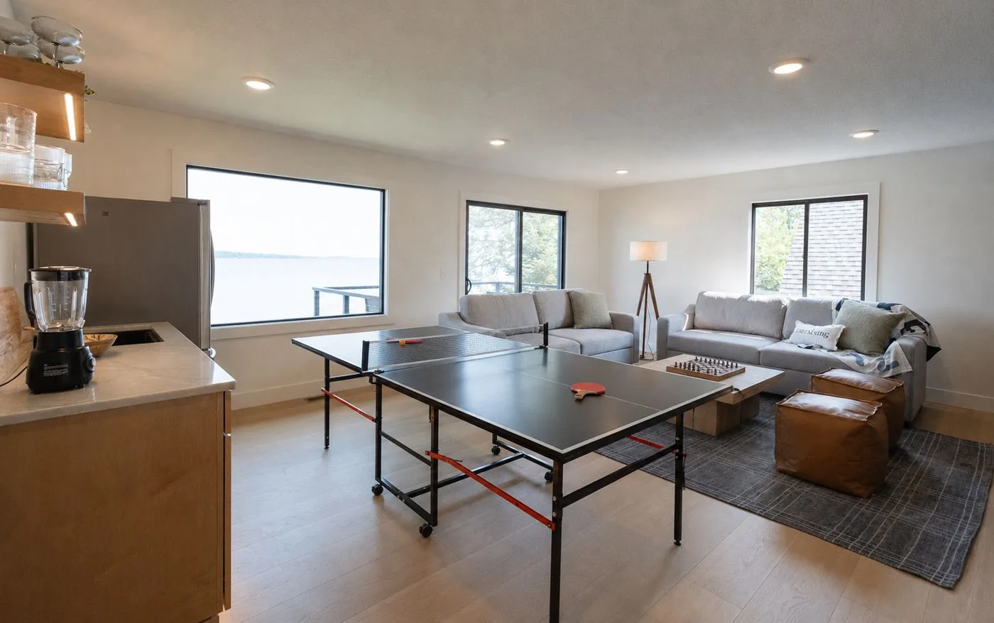 Rec room with ping pong and lounge seating