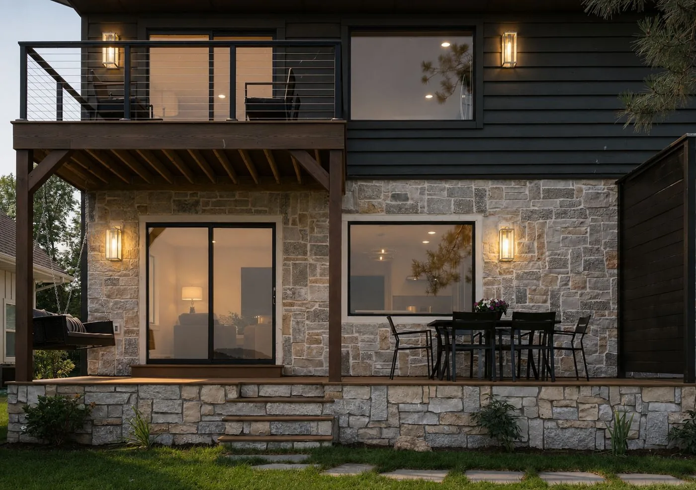 East Villa exterior at dusk
