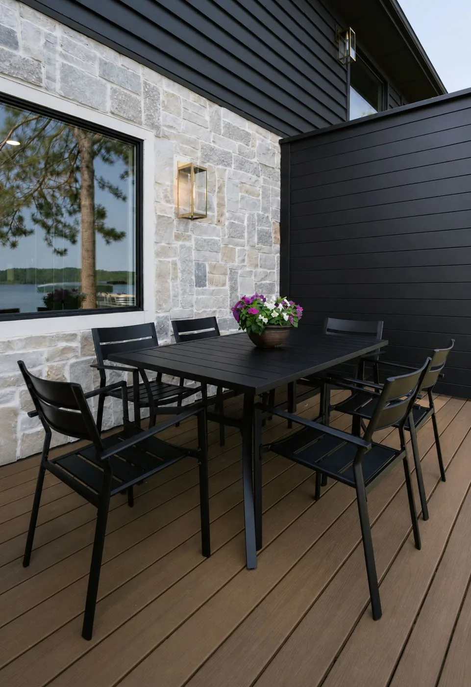 Deck dining with lake views