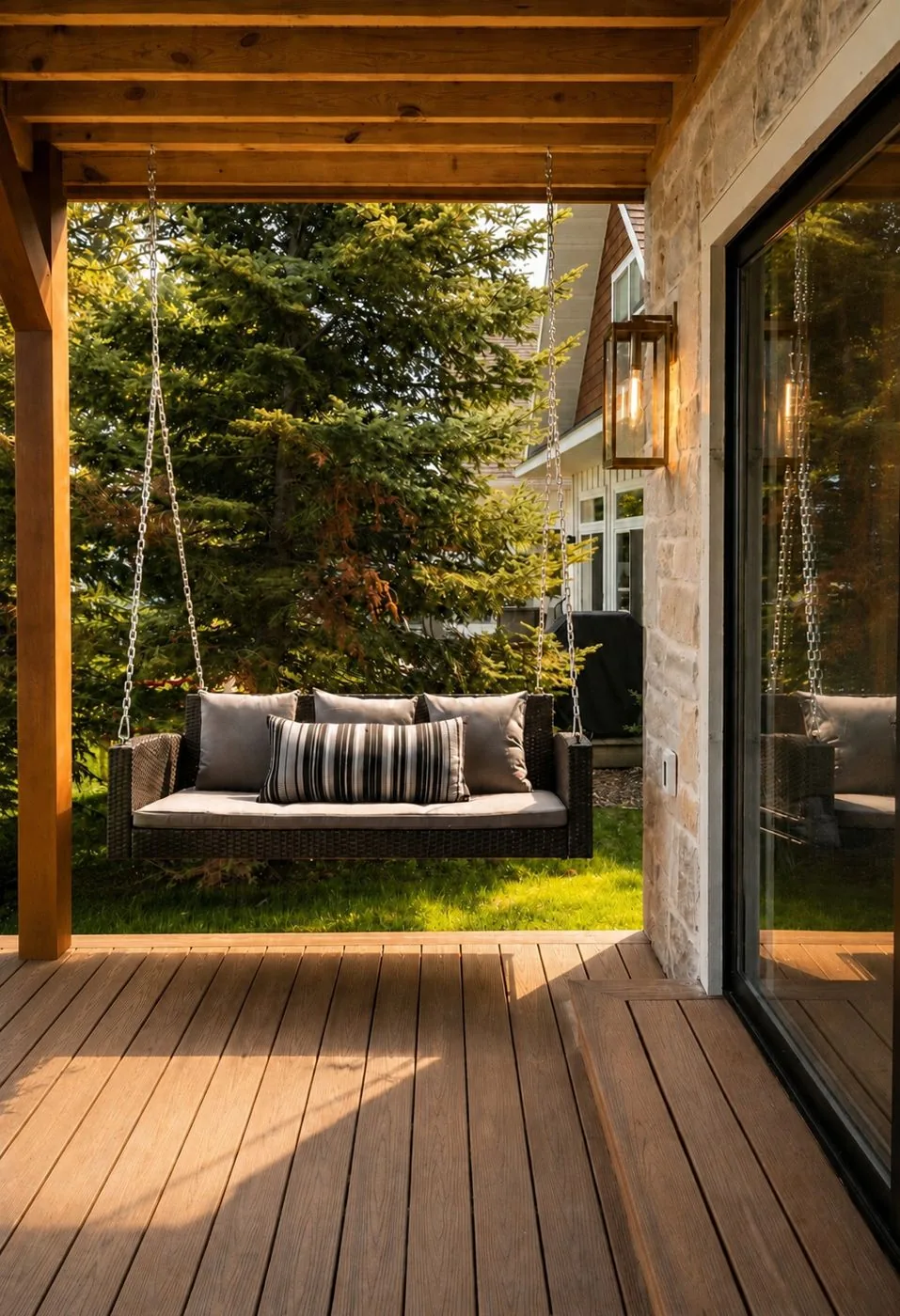Covered deck with porch swing