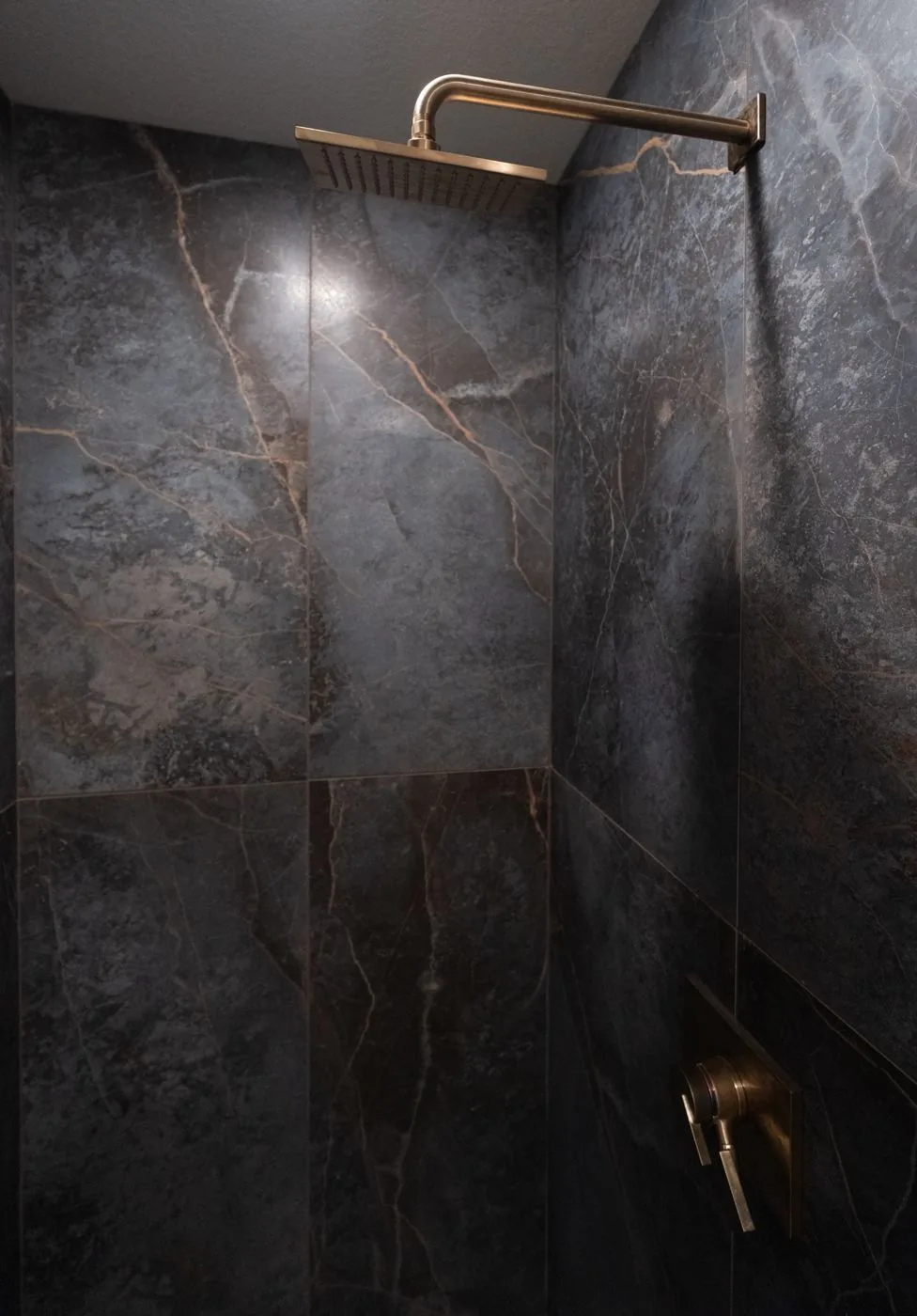 Rain shower with brass fixtures