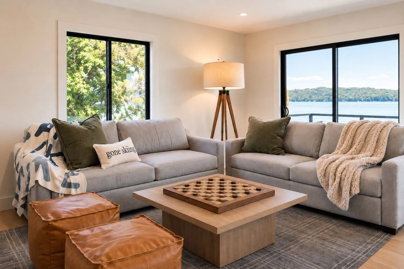 Living room with lake view