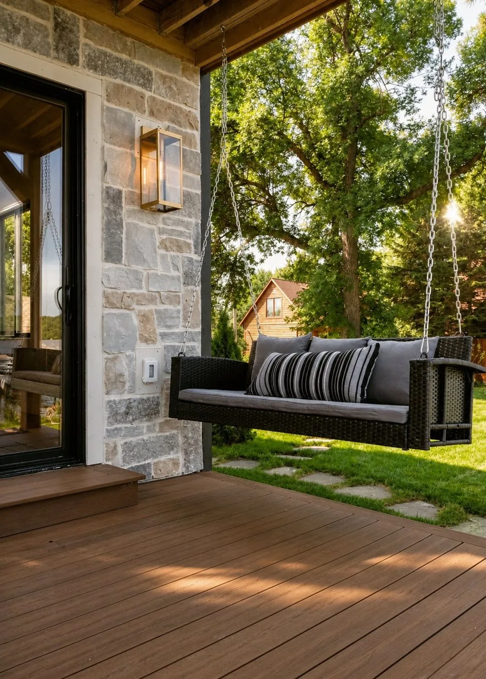 Covered deck with porch swing